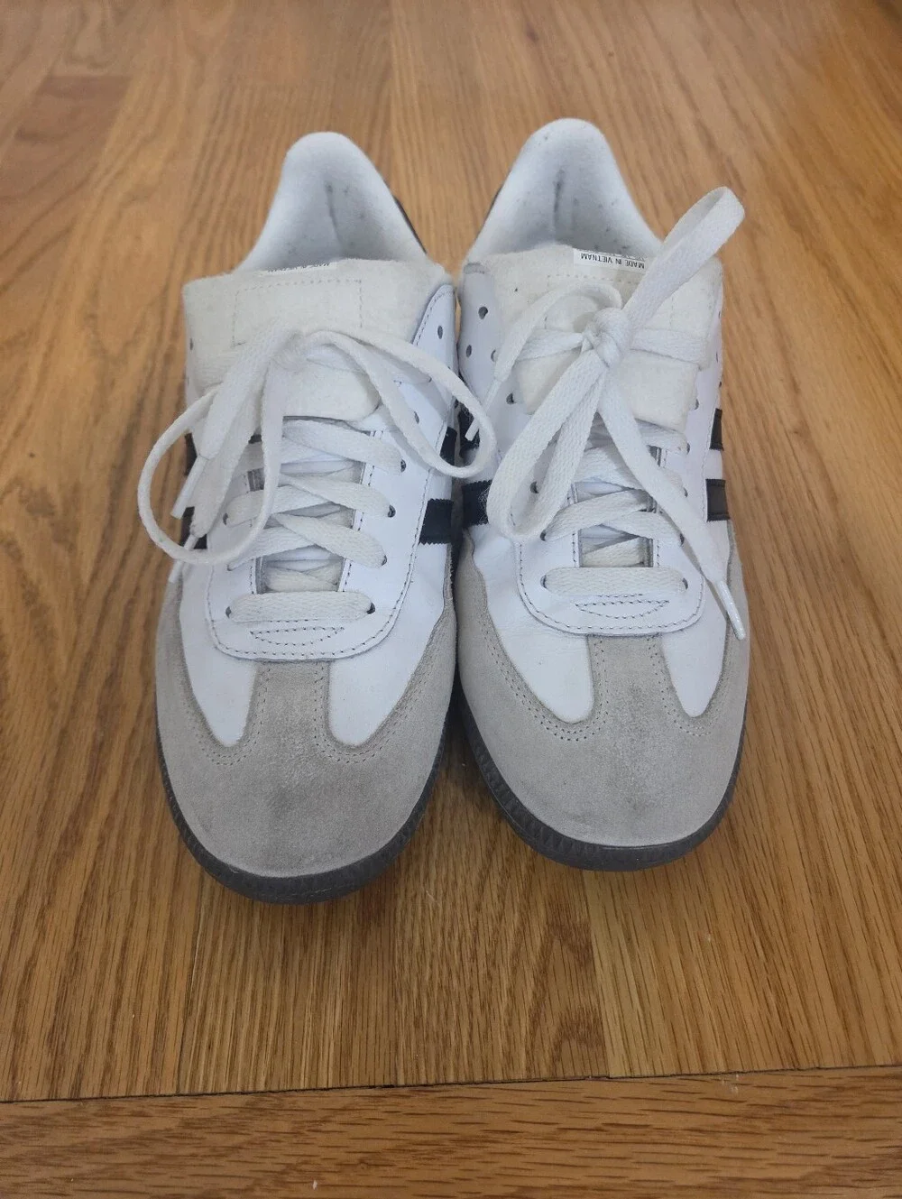 Adidas Samba Classic Sneakers - White with Black Stripes and Gray Suede Size 8